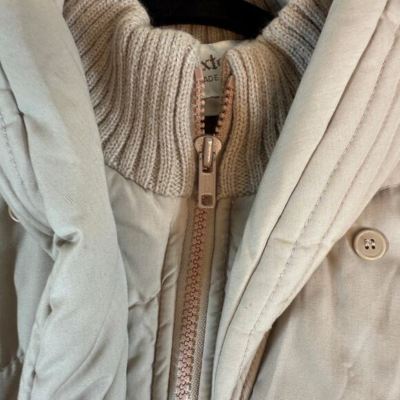 Saxton Hall Puffer Jacket Coat Women Medium Beige Full Zip Button Vintage Knit - Picture 8 of 12